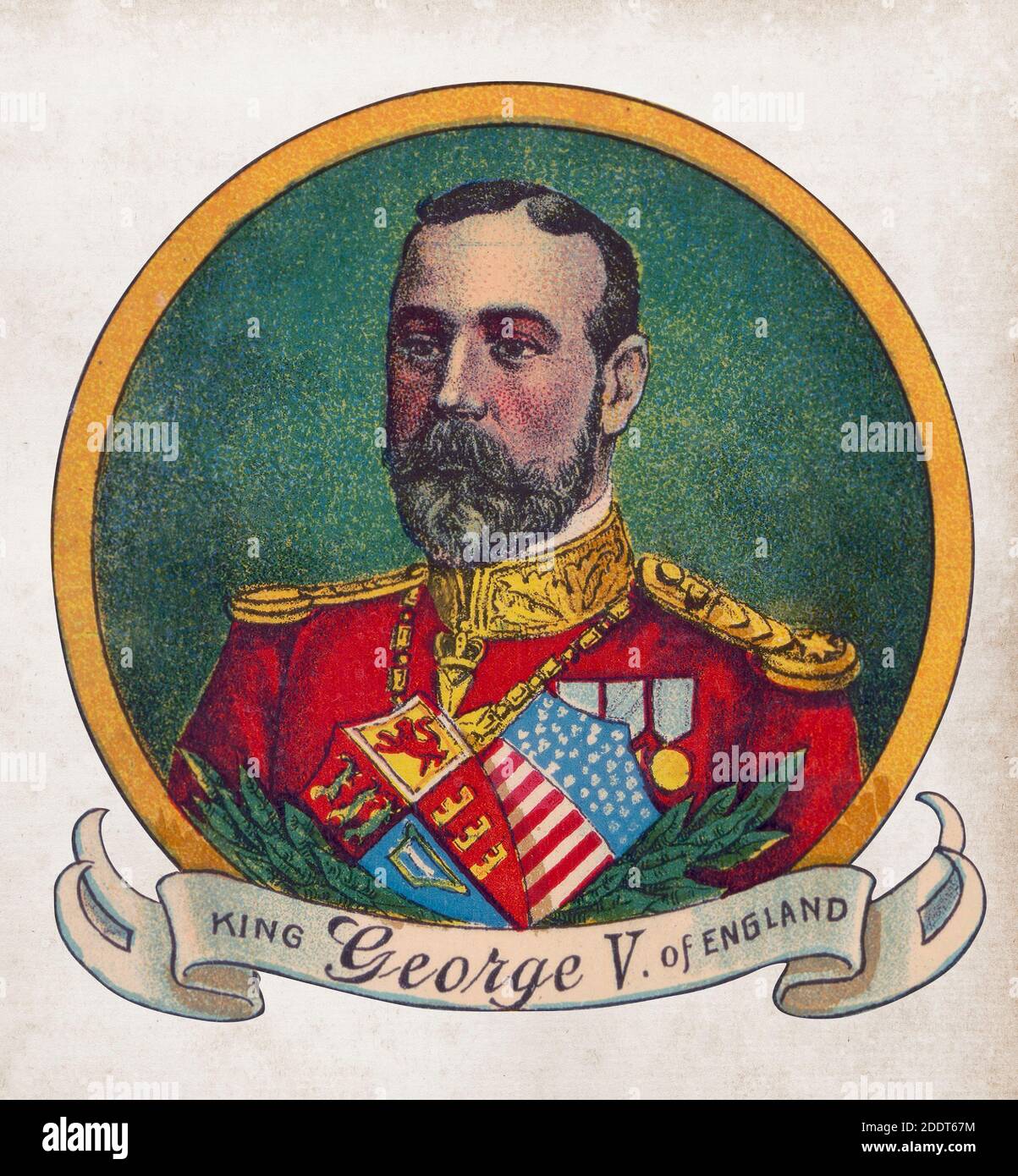 Color retro illustration of George V. George V (George Frederick Ernest Albert; 1865 – 1936) was King of the United Kingdom and the British Dominions, Stock Photo