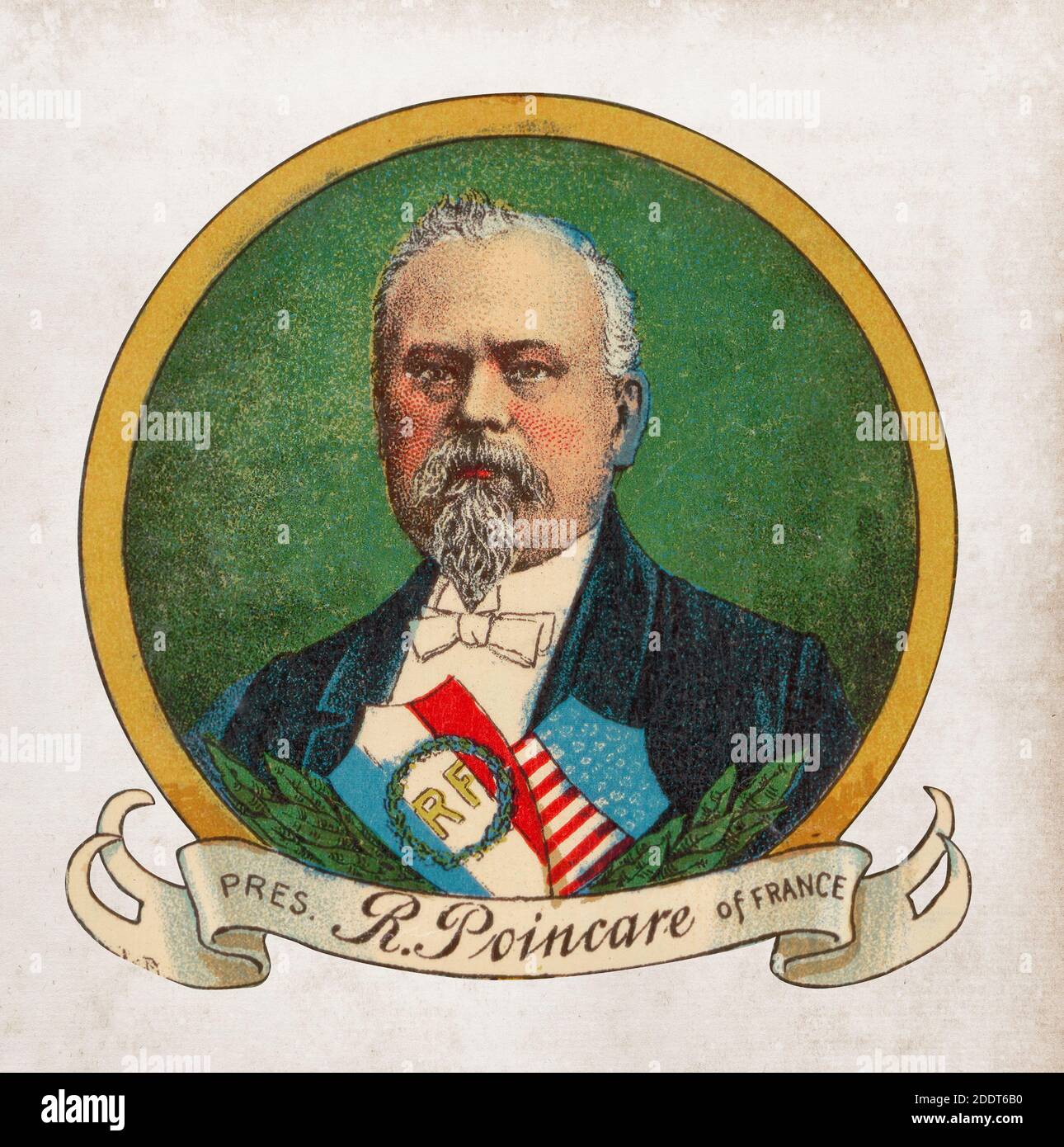 Color retro illustration of Raymond Poincare. Raymond Nicolas Landry Poincare (1860 – 1934) was a French statesman who served three times as 58th Prim Stock Photo