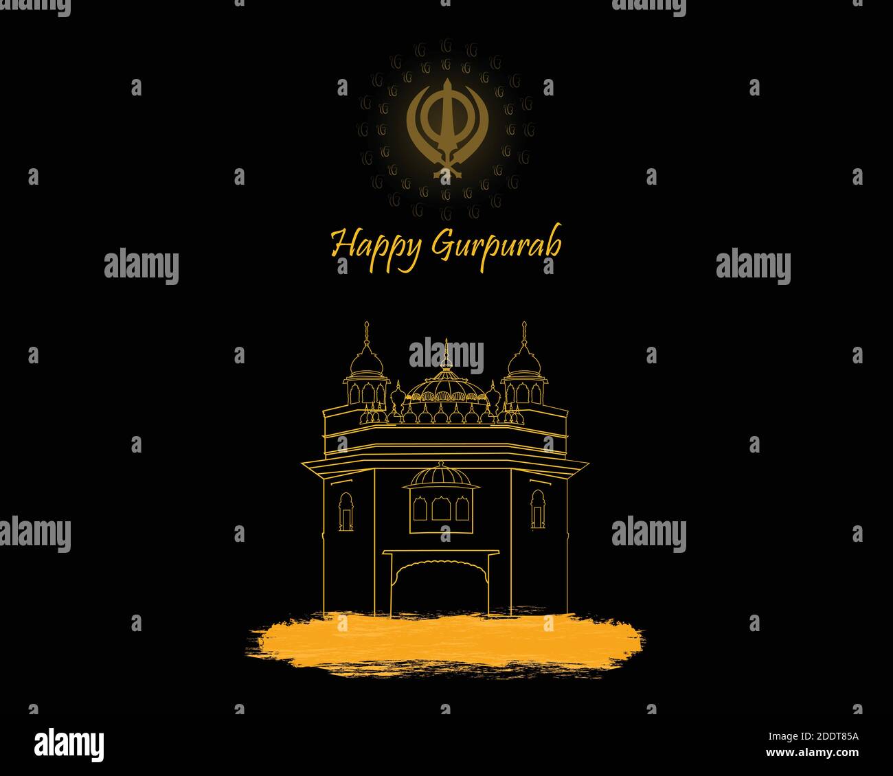 Vector illustration of guru nanak prakash parv. Happy Gurpurab. Golden and white colored temple on dark color background Stock Vector