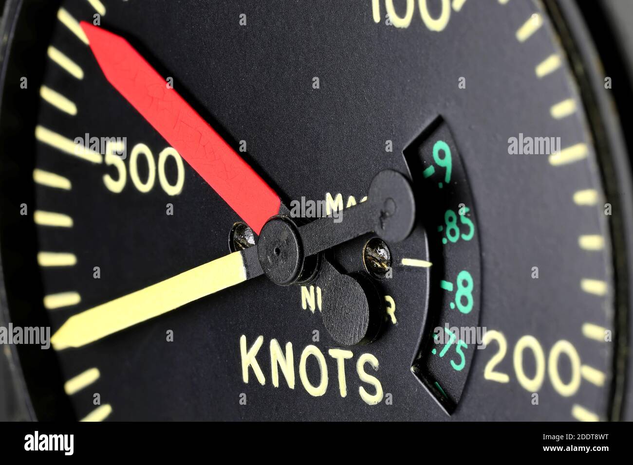 analogue airspeed indicator of jet aircraft Stock Photo