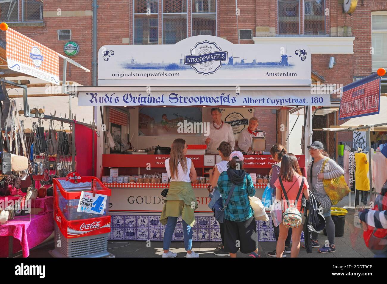 Amsterdam, Netherlands - May 15, 2018: People Waiting for Famous Stroopwafels at Street Market in Amsterdam, Holland. Stock Photo