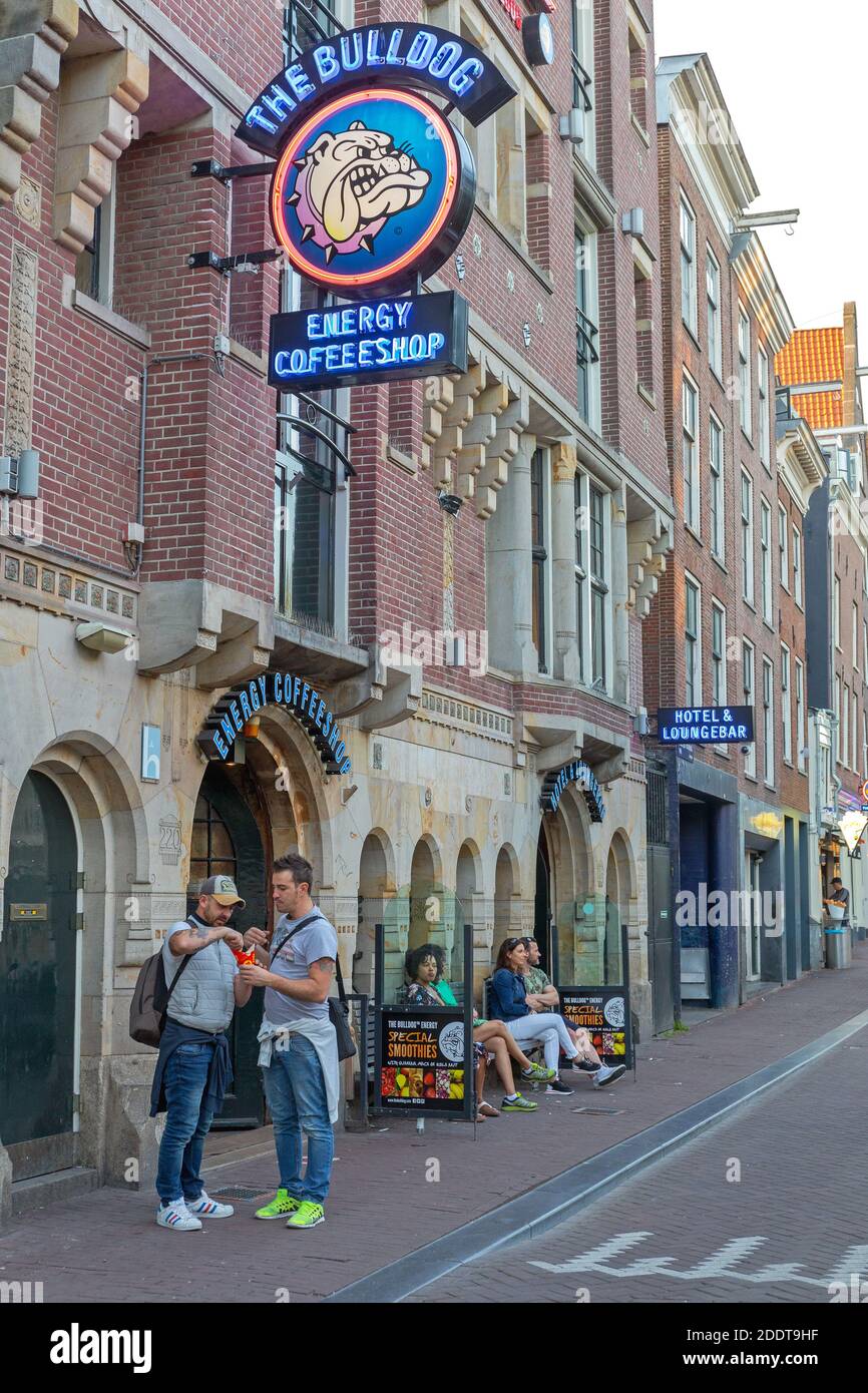 Amsterdam, Netherlands - May 15, 2018: Famous The Bulldog Energy Coffee Shop in Amsterdam, Holland. Stock Photo