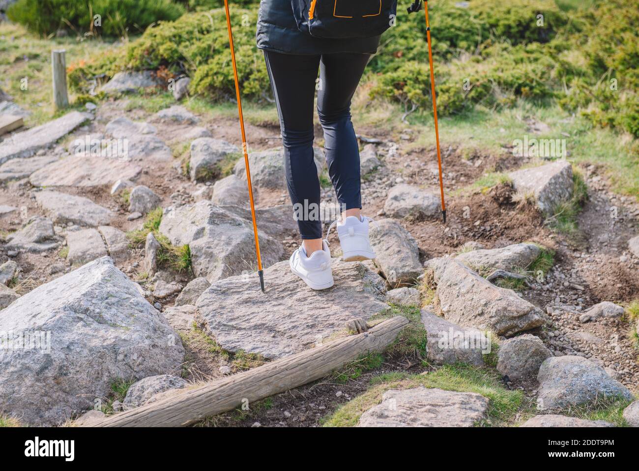 Hiker hiking poles walking down hi-res stock photography and images - Alamy