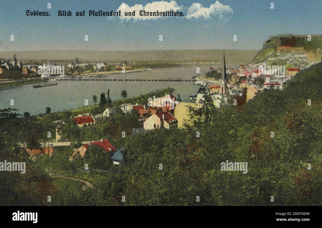 Koblenz (Rhein), Rheinland-Pfalz - Pfaffendorf und Ehrenbreitstein mit Rhein Stock Photo