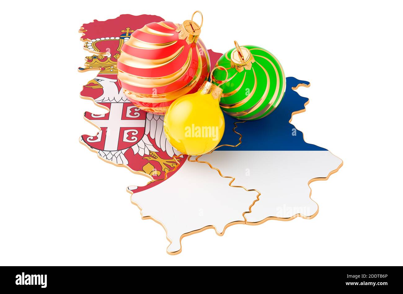 Serbian map with colored Christmas balls. New Year and Christmas