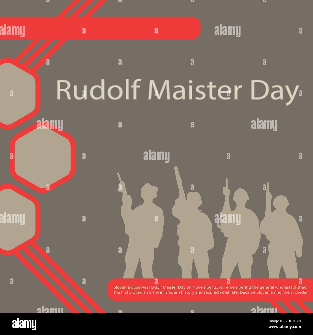 Slovenia observes Rudolf Maister Day on November 23rd, remembering the general who established the first Slovenian army in modern history and secured Stock Vector