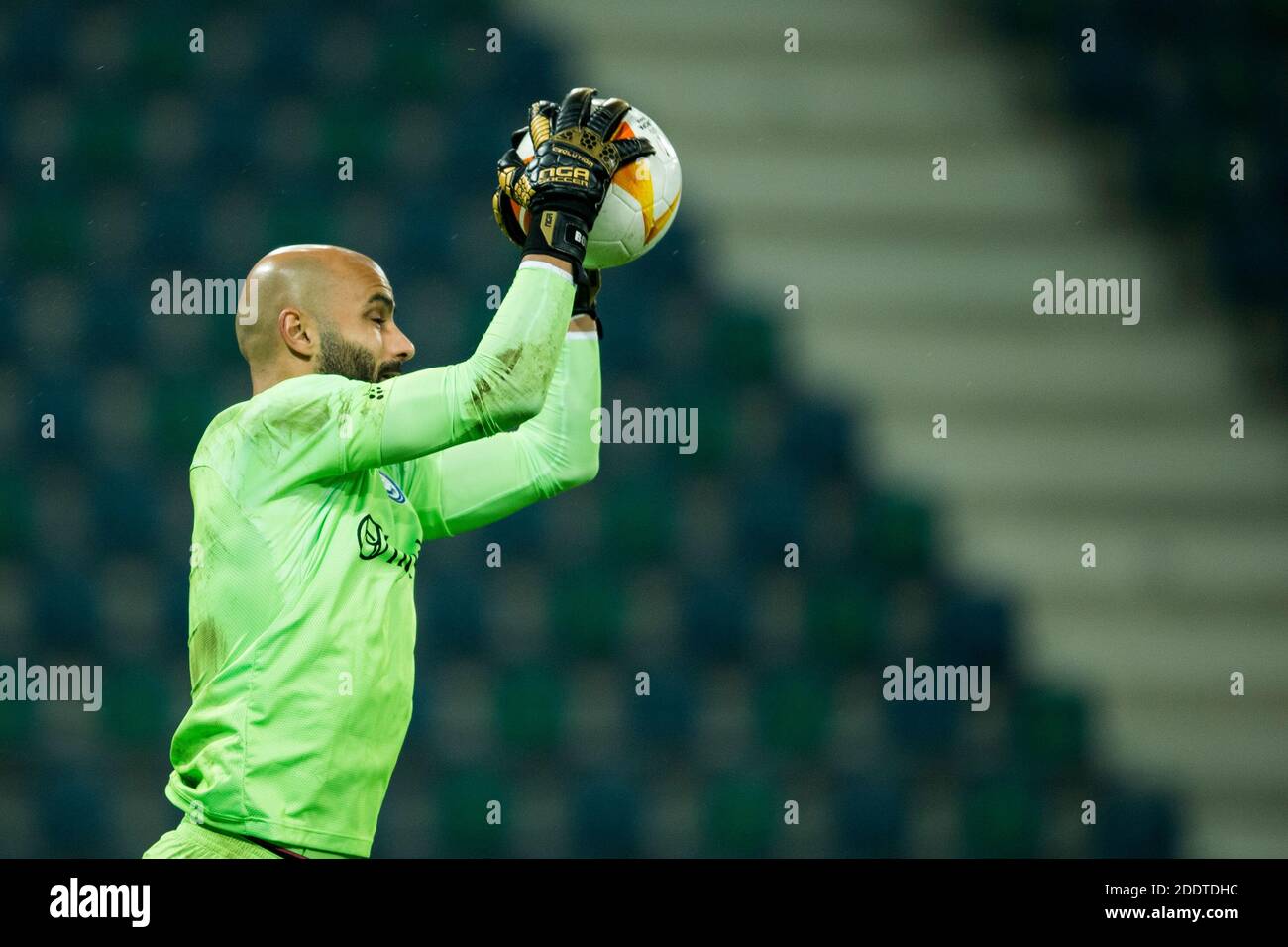 Gent's goalkeeper Sinan Bolat pictured in action during a soccer match between Belgian club KAA Gent and Serbian team Crvena Zvezda (Red Star Belgrade Stock Photo