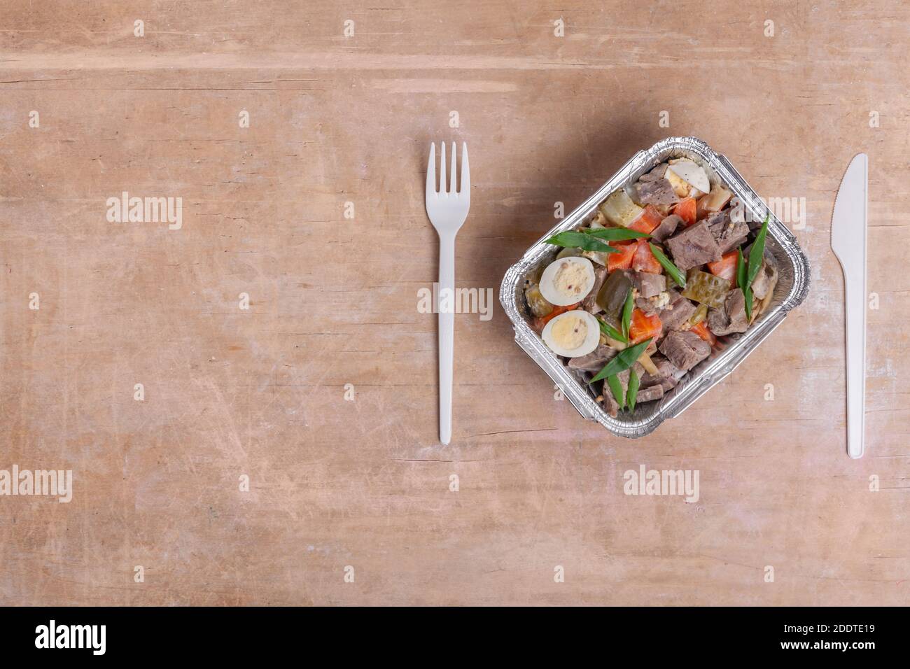 healthy food delivery and roasted meat with egg and carrot in takeaway lunch box Stock Photo Alamy