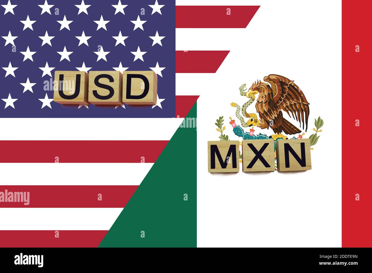 American and Mexican currencies codes on national flags background. USD and  MXN currencies Stock Photo - Alamy