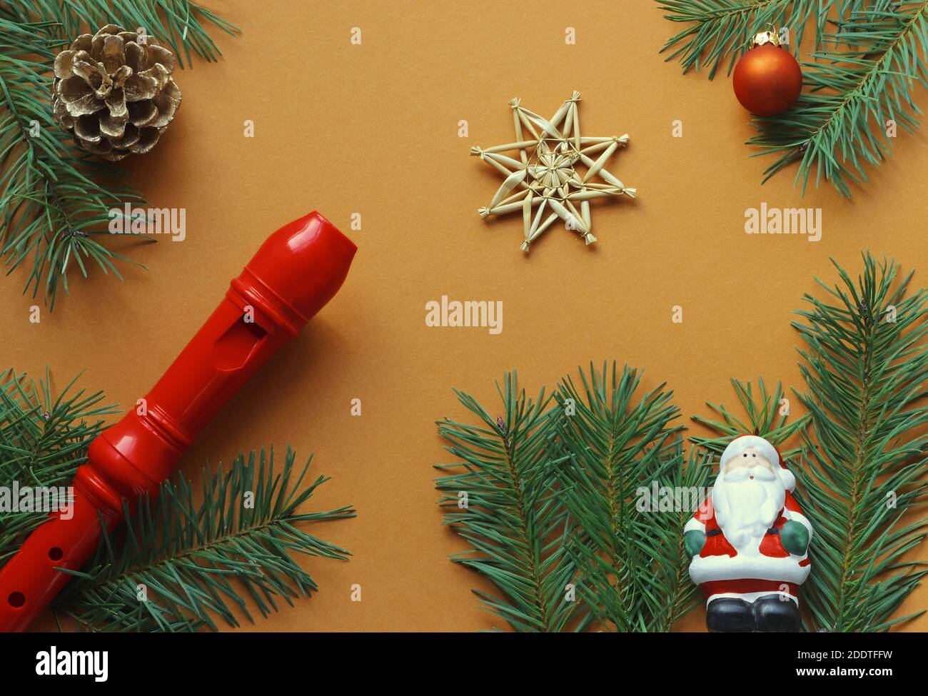 background with traditional christmas symbols and copy space Stock Photo