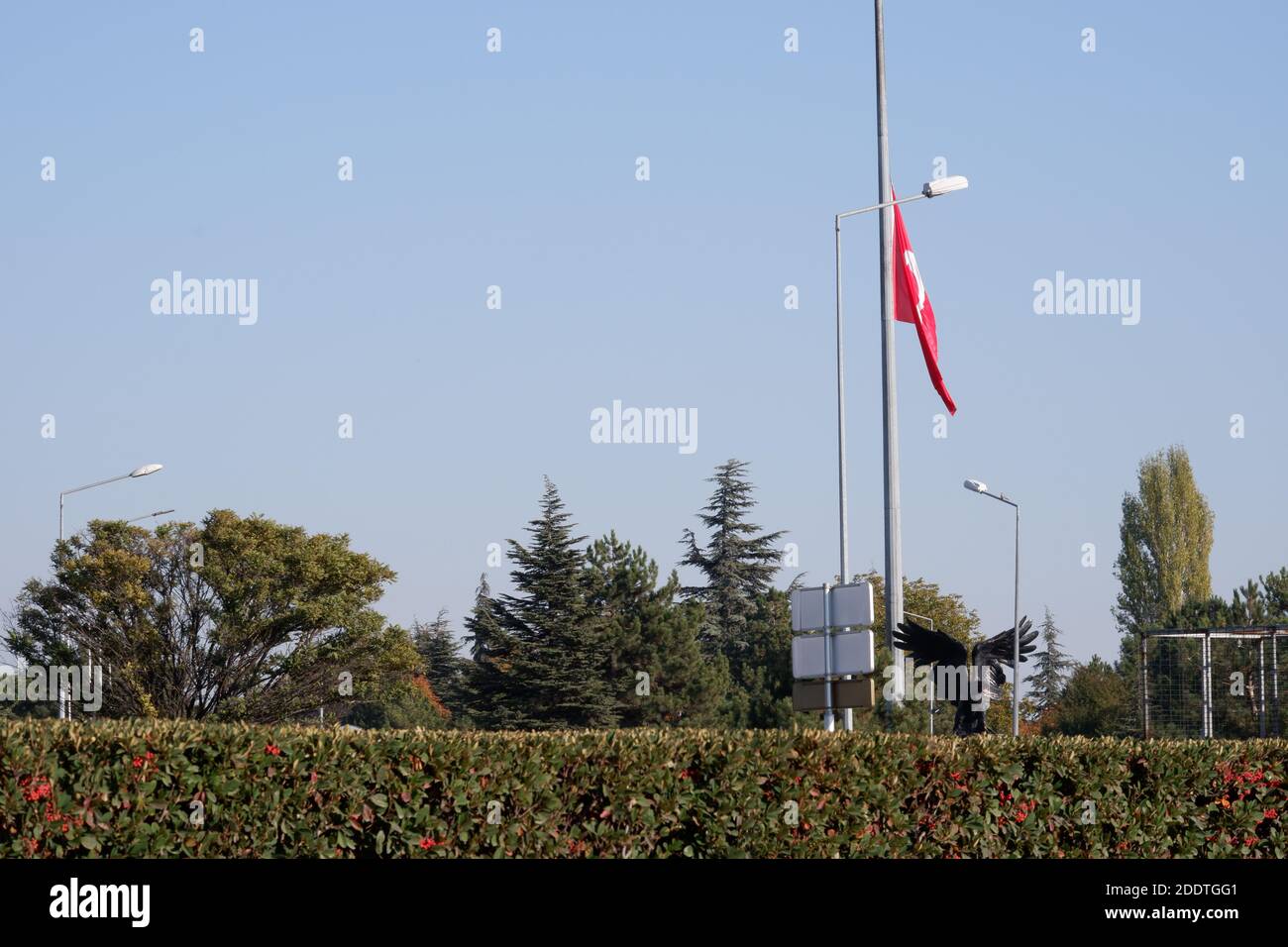 Half Staffed Turkish Flag to Address the Death of National Leader M. Kemal Ataturk Stock Photo