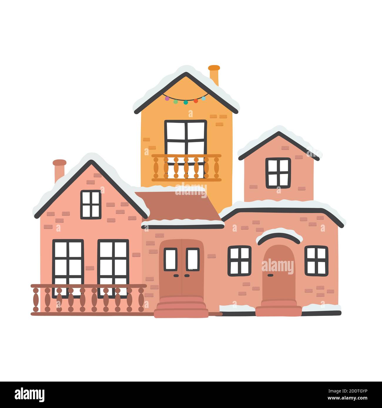Cartoon winter houses. Vector illustration isolated on white background. Stock Vector