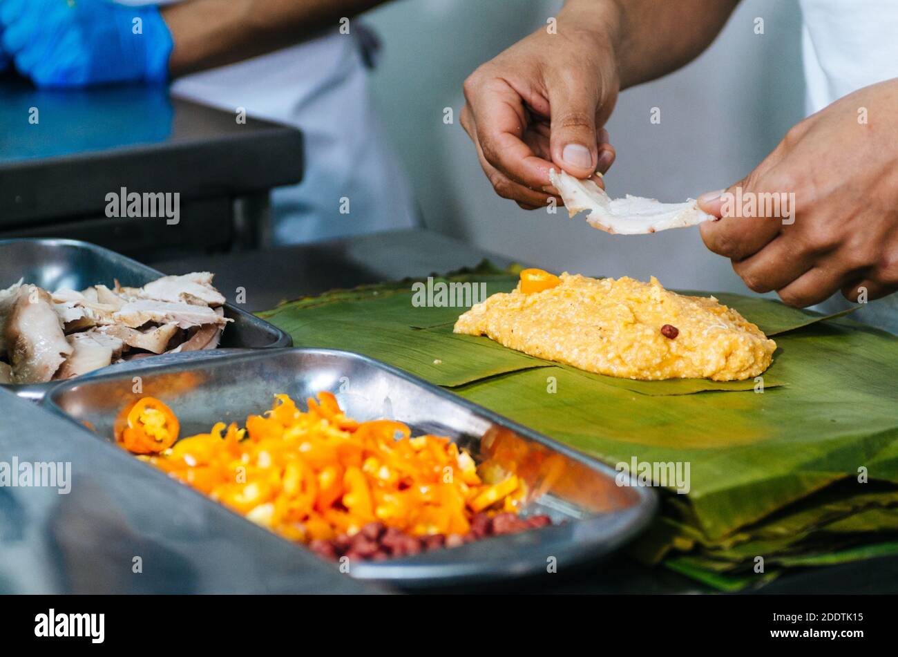 Peruvian recipe for preparing tamales with banana leaves and cornmeal
