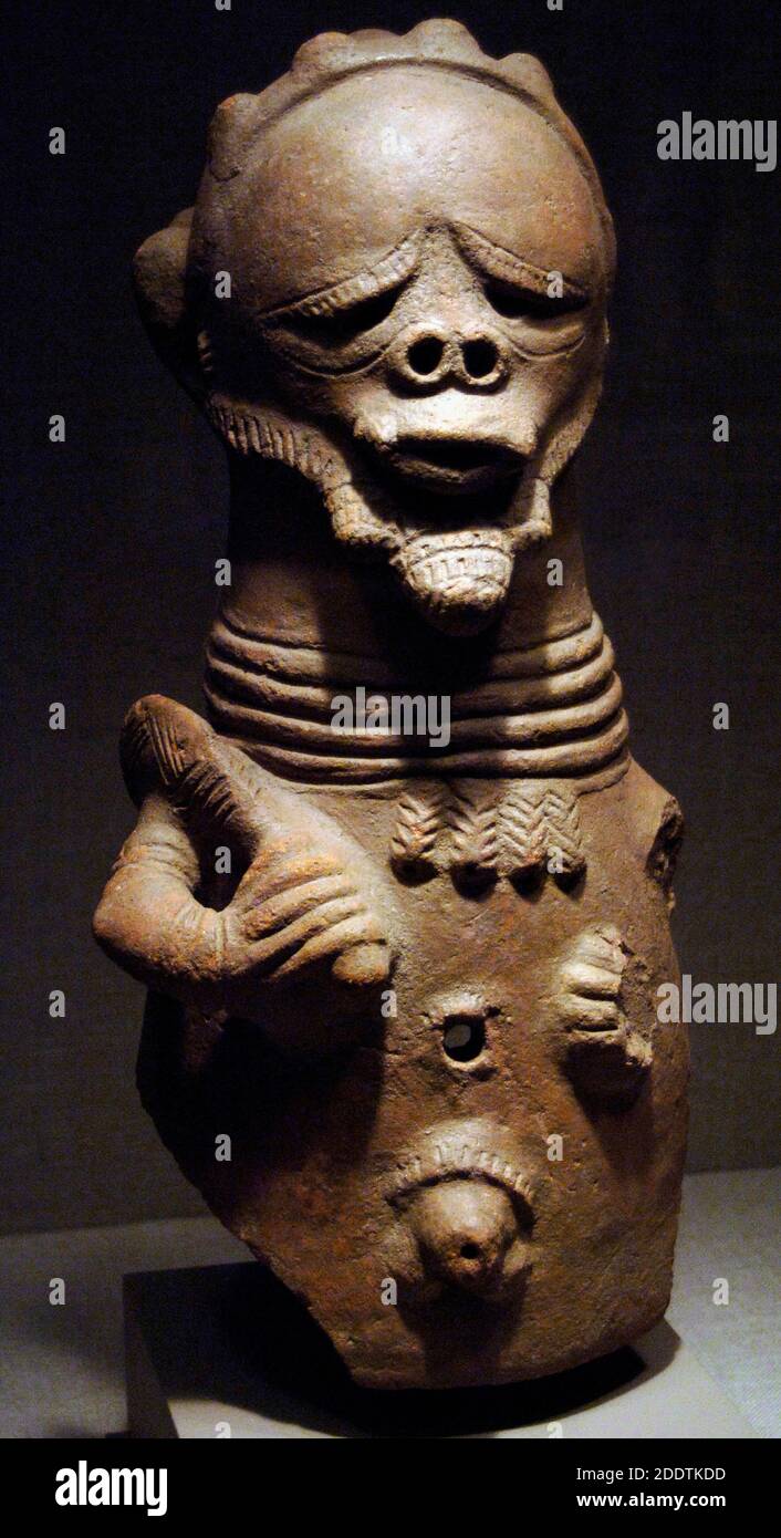 African art. Statuette of a man. Dated 200 BC-200 AD. Terracotta. From Sokoto, Northwest Nigeria. Dallas Museum of Art. State of Texas. United States. Stock Photo