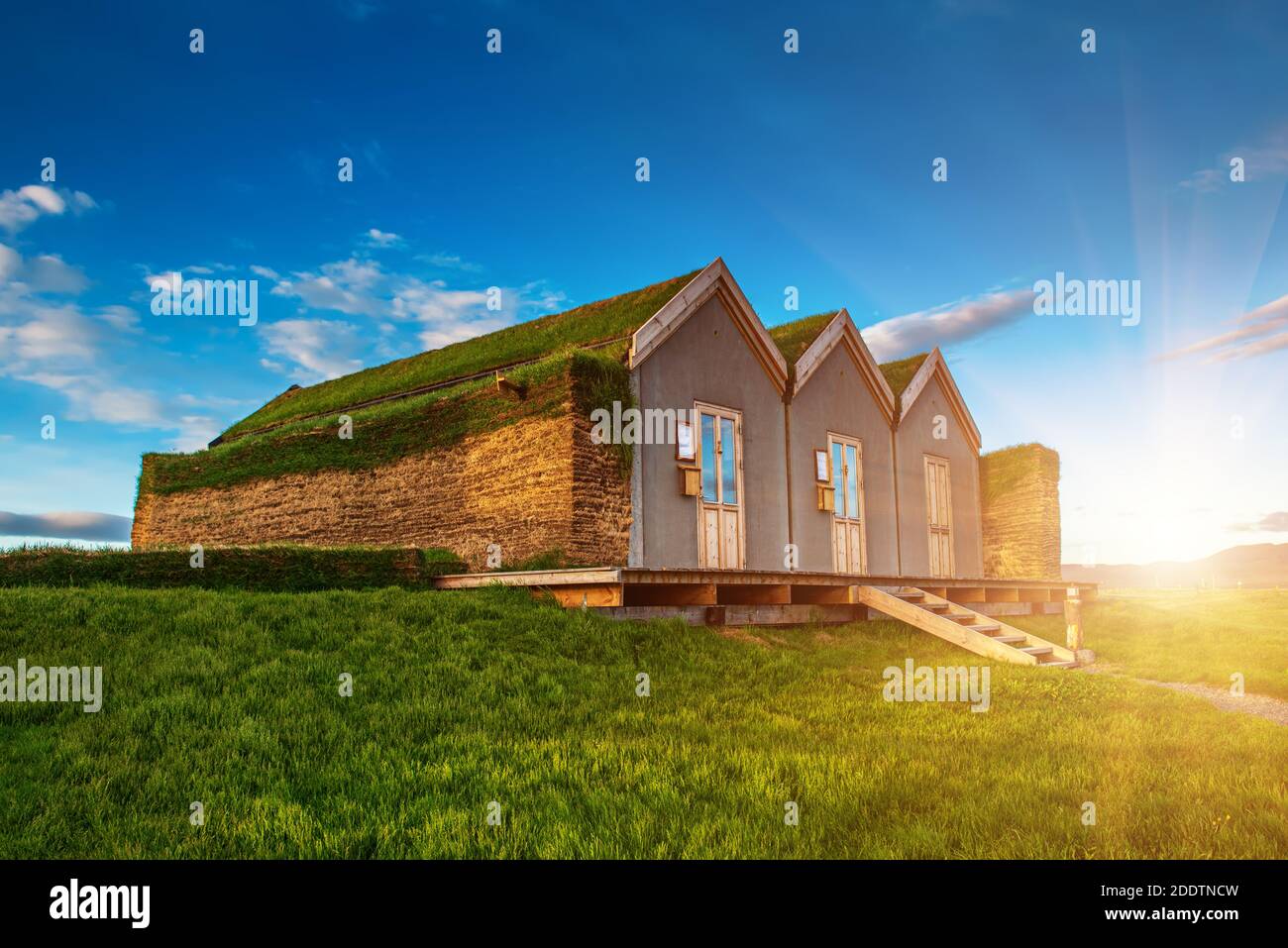 Traditional ancient Icelandic turf houses in the northern Iceland