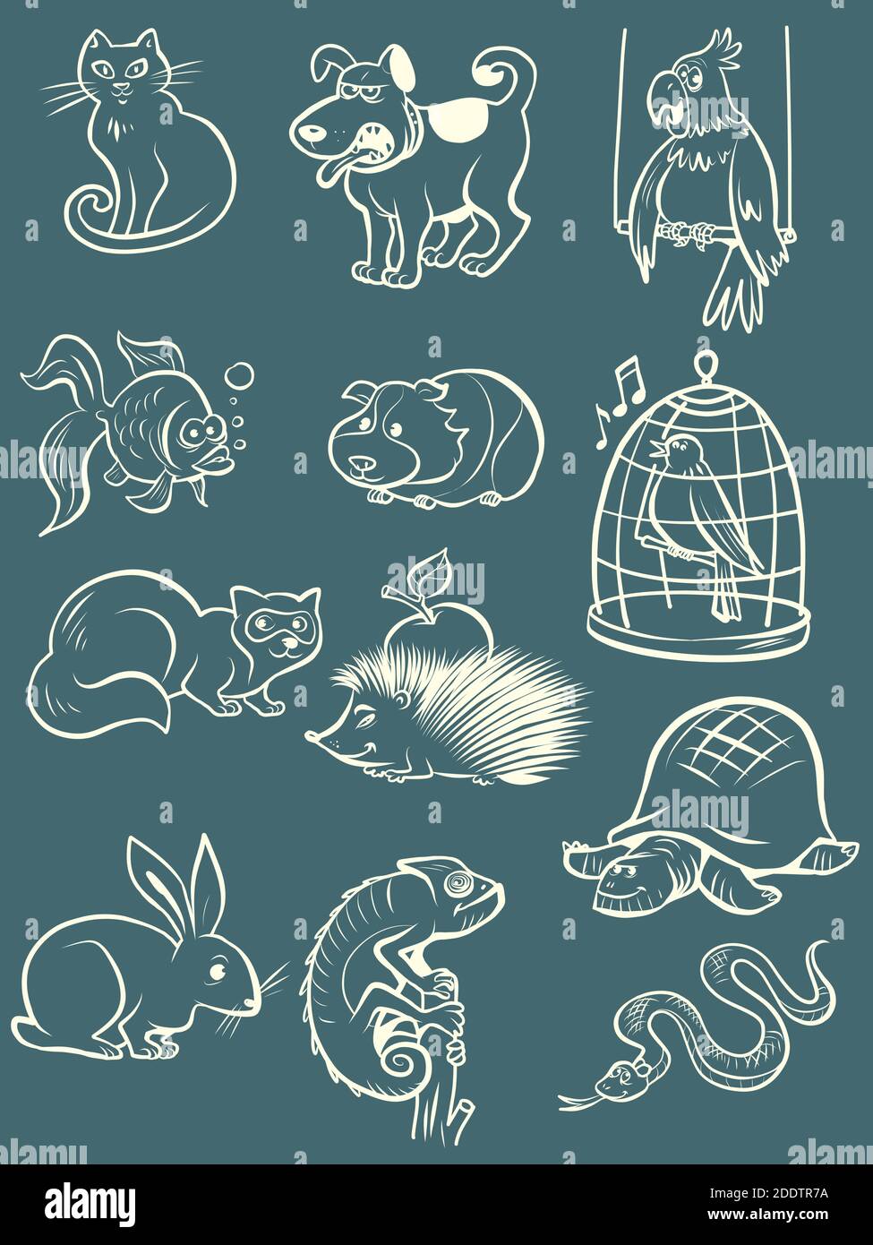 Pets animals collection set icons symbols sketch hand drawing Stock Vector
