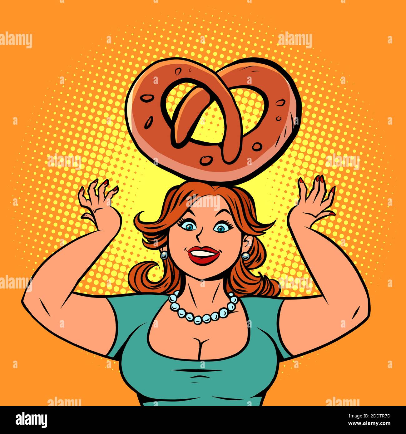 Funny woman pastry chef with pretzel Stock Vector