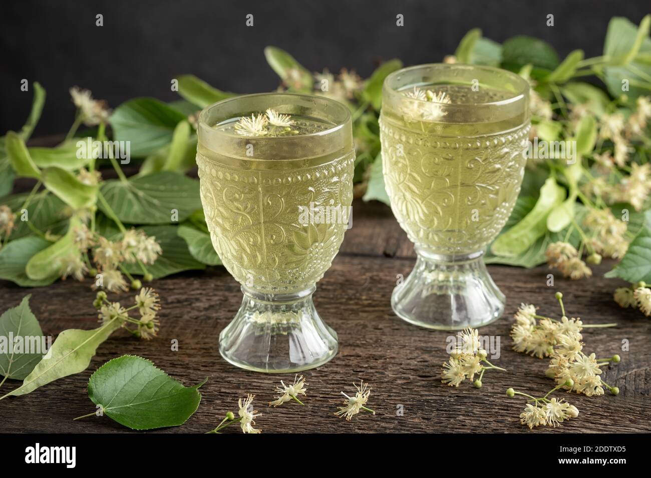 Two cups of linden flower tea on a table Stock Photo