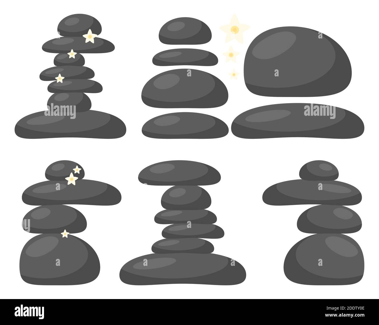 Spa stones set isolated on white background. Massage pebble collection for wellness therapy. Cartoon element of stack hot stone. Oriental relaxation r Stock Vector