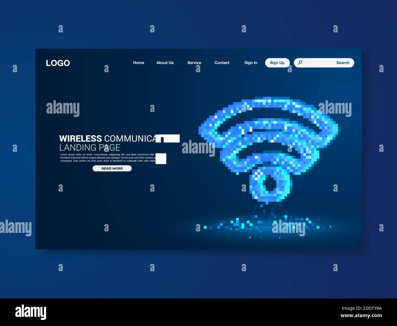 Network data protection technology landing page, blue interface, vector, illustration, eps 10 file Stock Vector