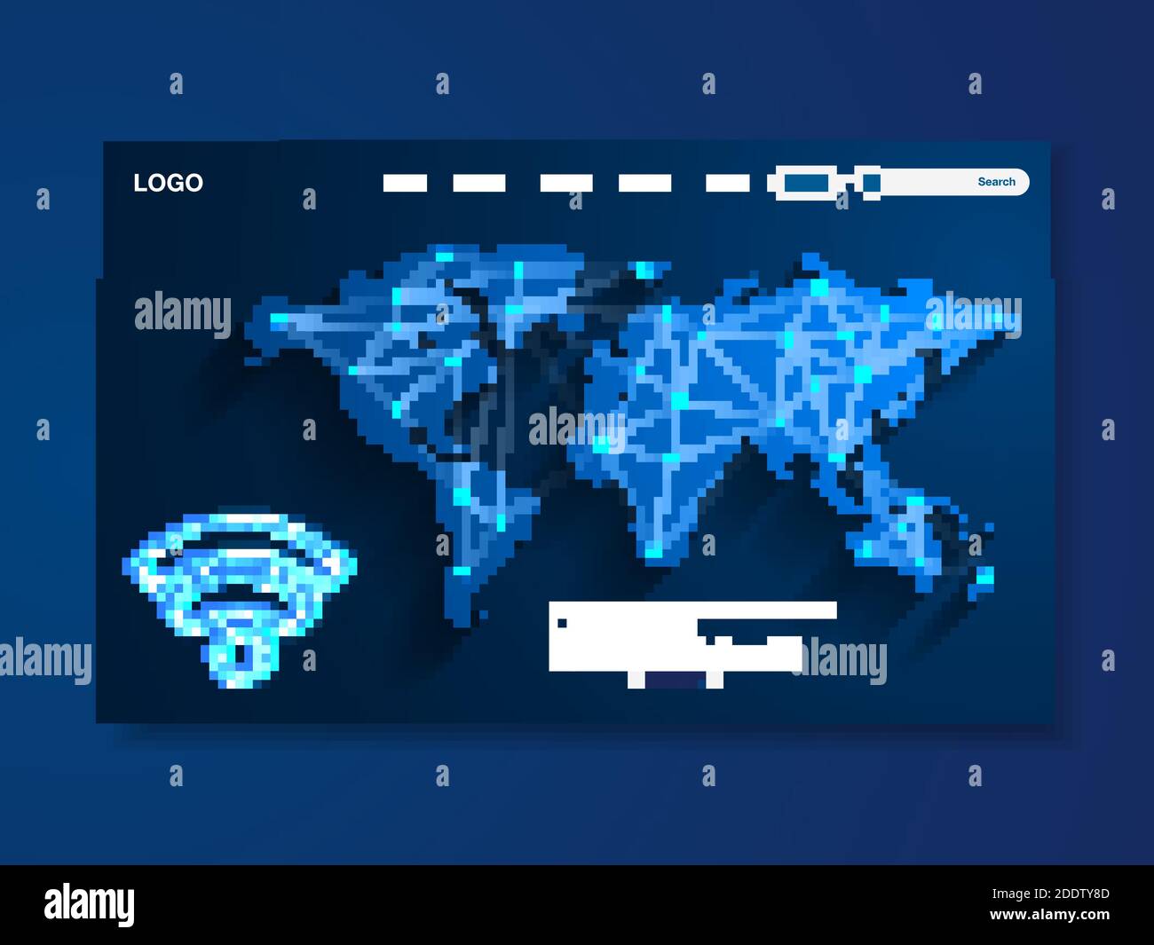 Wireless technology landing page, blue background with world map, interface, vector, illustration, eps 10 file Stock Vector