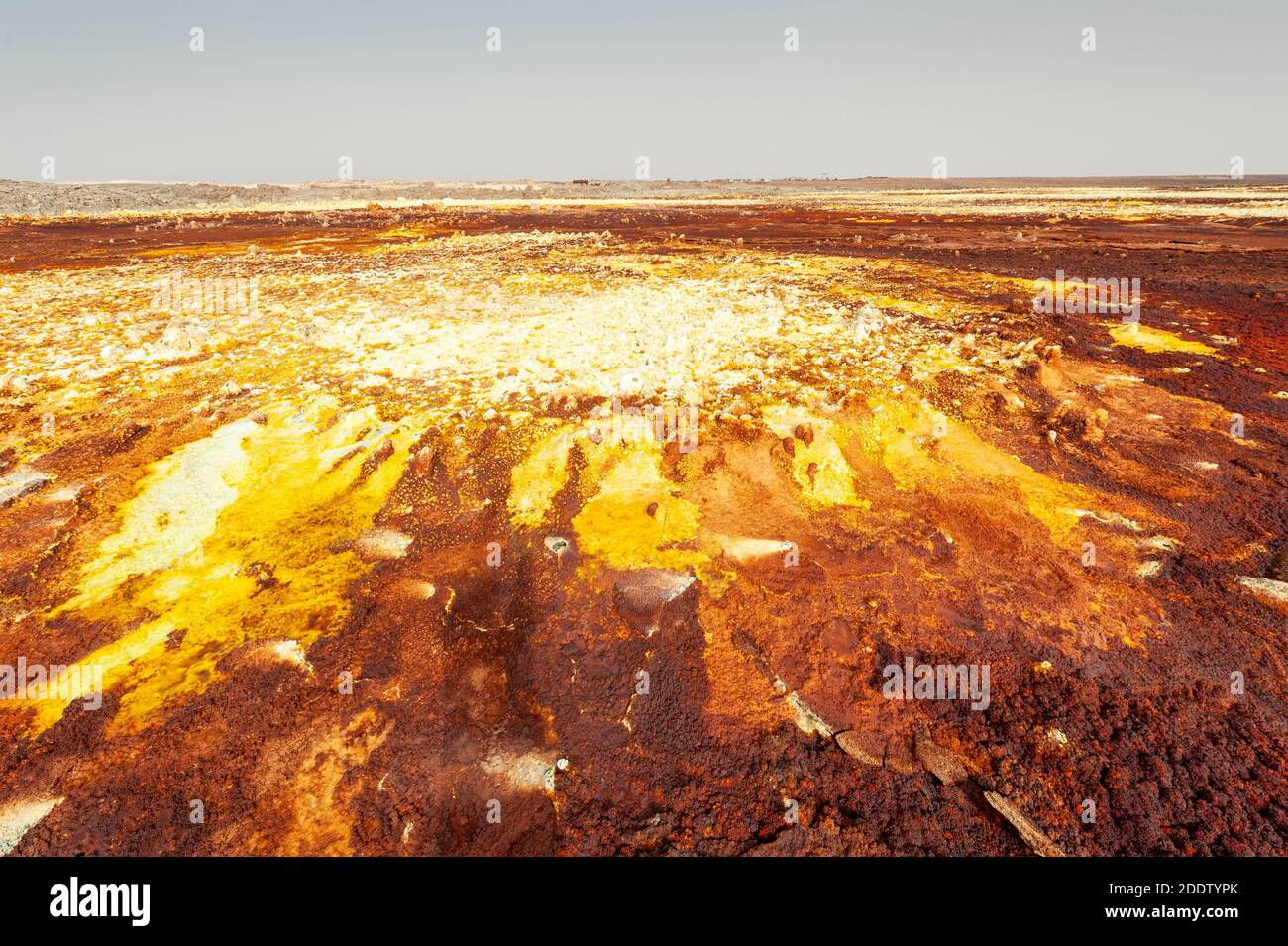 Dallol sulphur or sulfur springs and pools and rock formations in the Danakil Depression in Afar, Ethiopia Stock Photo