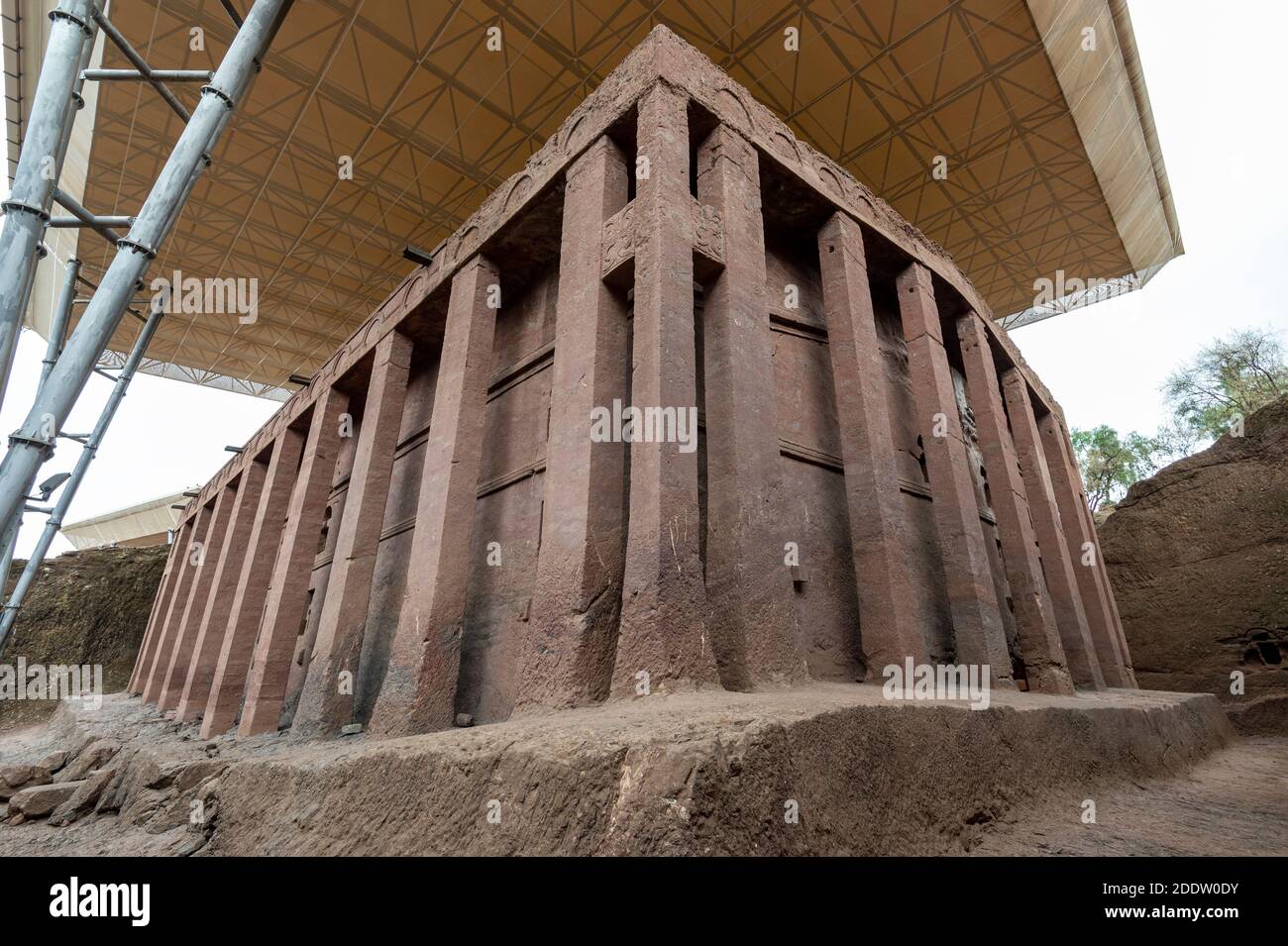 Traditional and historic carved rock Ethiopian Orthodox church in Lalibela, Northern Ethiopia Stock Photo