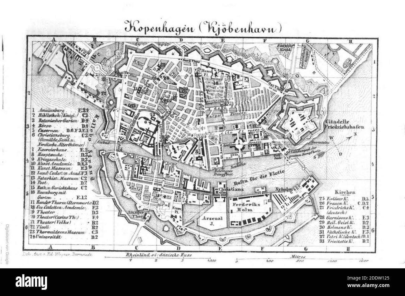 Kopenhagen map 1860. Stock Photo