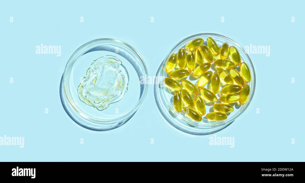 Omega3 gel capsule. Yellow vitamin. Health product Stock Photo Alamy