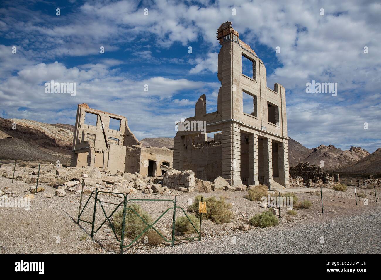Old bank building at Ghost town Rhyolite, Nevada, USA Stock Photo