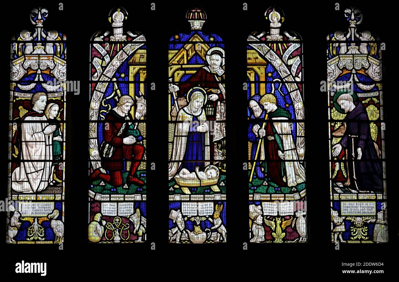 Lewis Carroll window, All saints, Daresbury Village, Warrington, Cheshire, England, GB, WA4 4AE Stock Photo