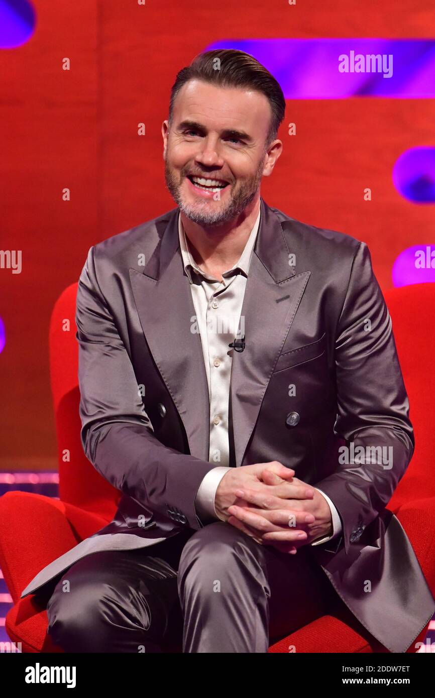 EDITORIAL USE ONLY Gary Barlow during the filming for the Graham Norton  Show at BBC Studioworks 6 Television Centre, Wood Lane, London, to be aired  on BBC One on Friday evening Stock