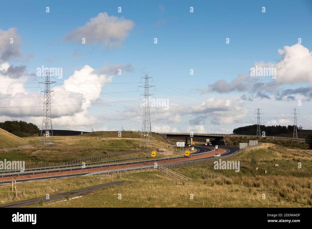 Heads of the Valleys road A465 with bridge and pylons, recently