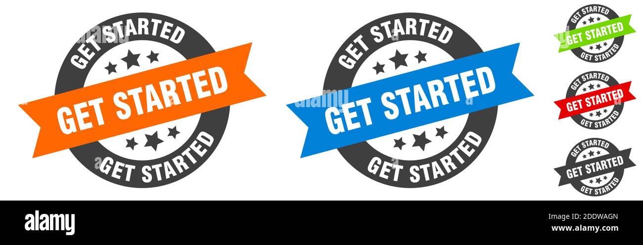 get started stamp. get started round ribbon sticker. label Stock Vector ...
