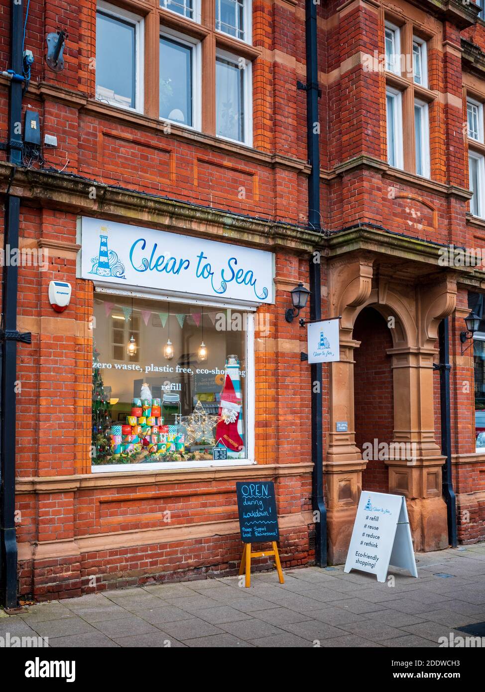 Clear to Sea zero waste shop Bury St Edmunds Suffolk UK. Plastic free shop. Stock Photo