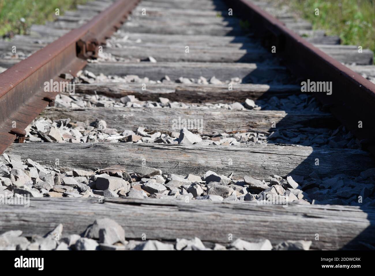 Vintage railroad and rusty rails. Abandoned railway station. Natural ...