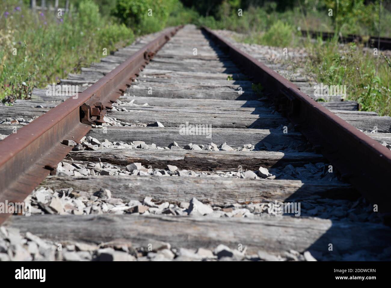Vintage railroad and rusty rails. Abandoned railway station. Natural ...