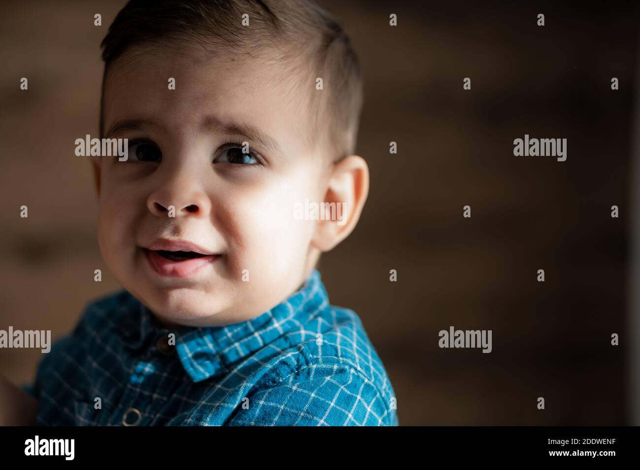 Childhood, family, loneliness concepts Little preschool black boy in