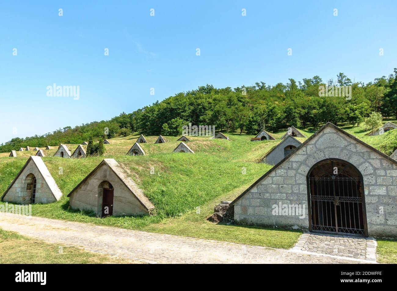 The Gombos-hegyi wine cellars in northern Hungary Stock Photo