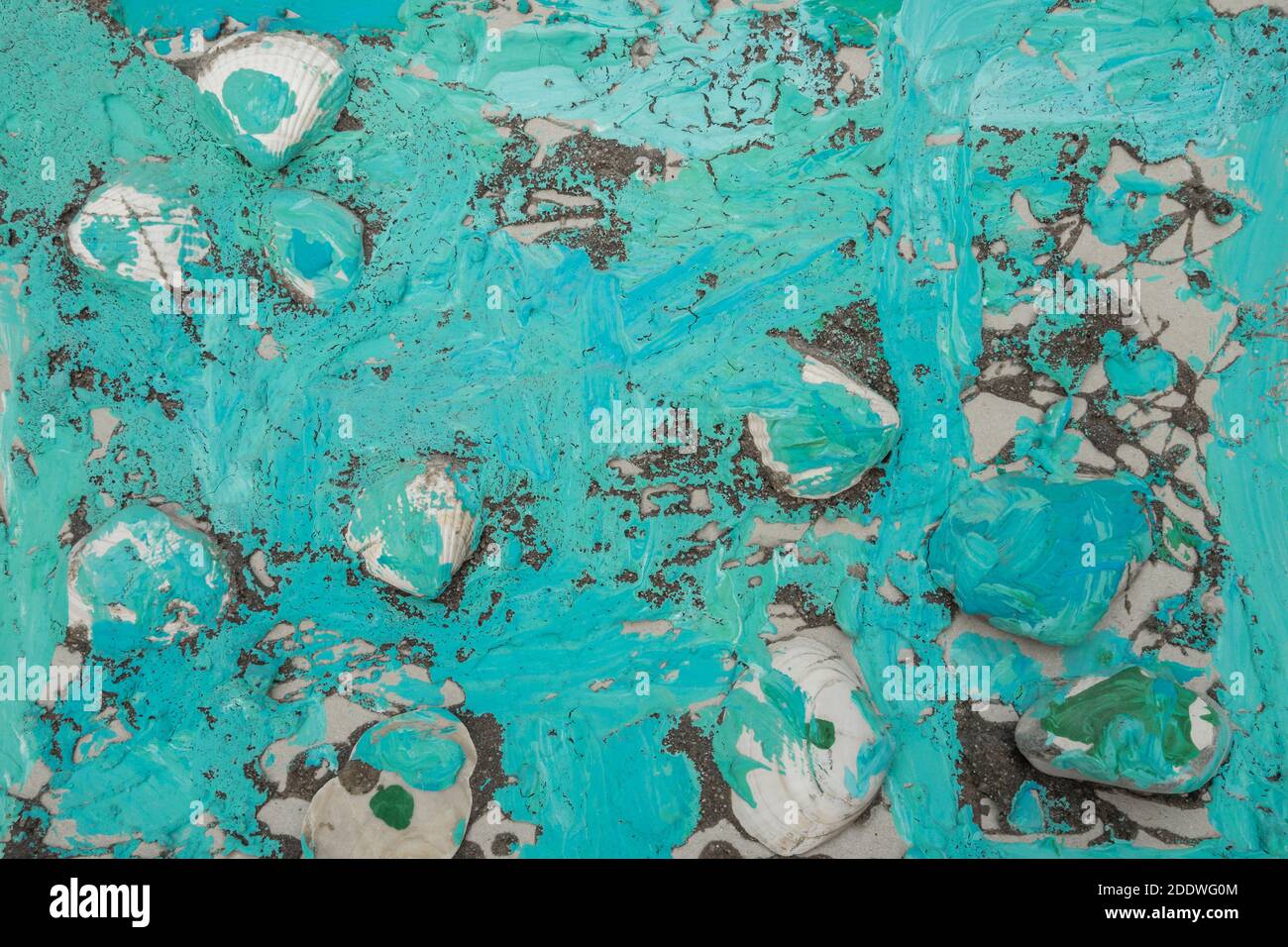 backround pattern from seashells and blue paint Stock Photo