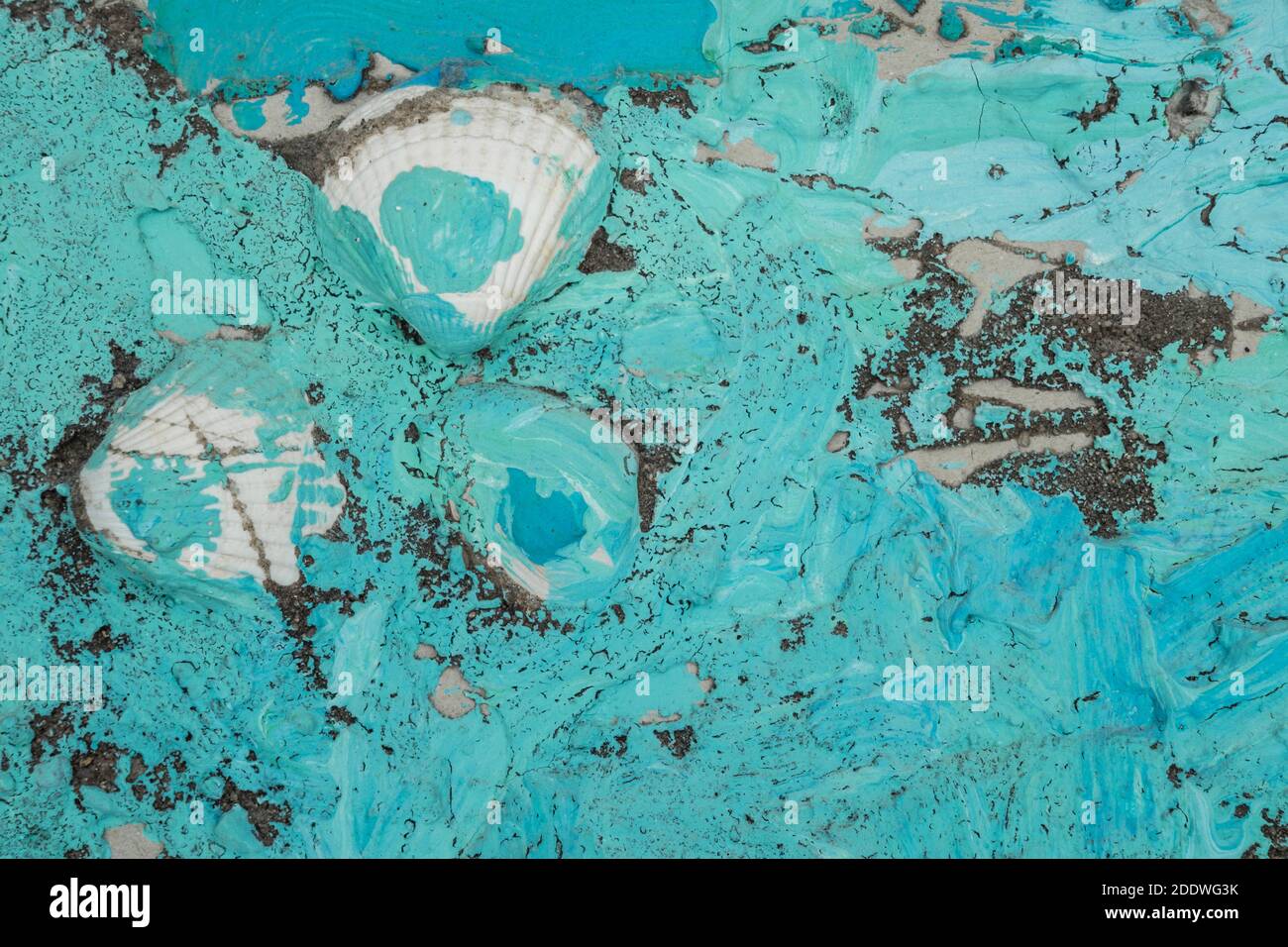 backround pattern from seashells and blue paint Stock Photo