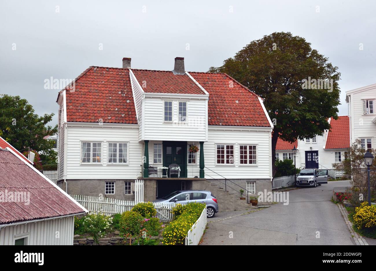Wooden houses in Skudeneshavn, Norway. Stock Photo