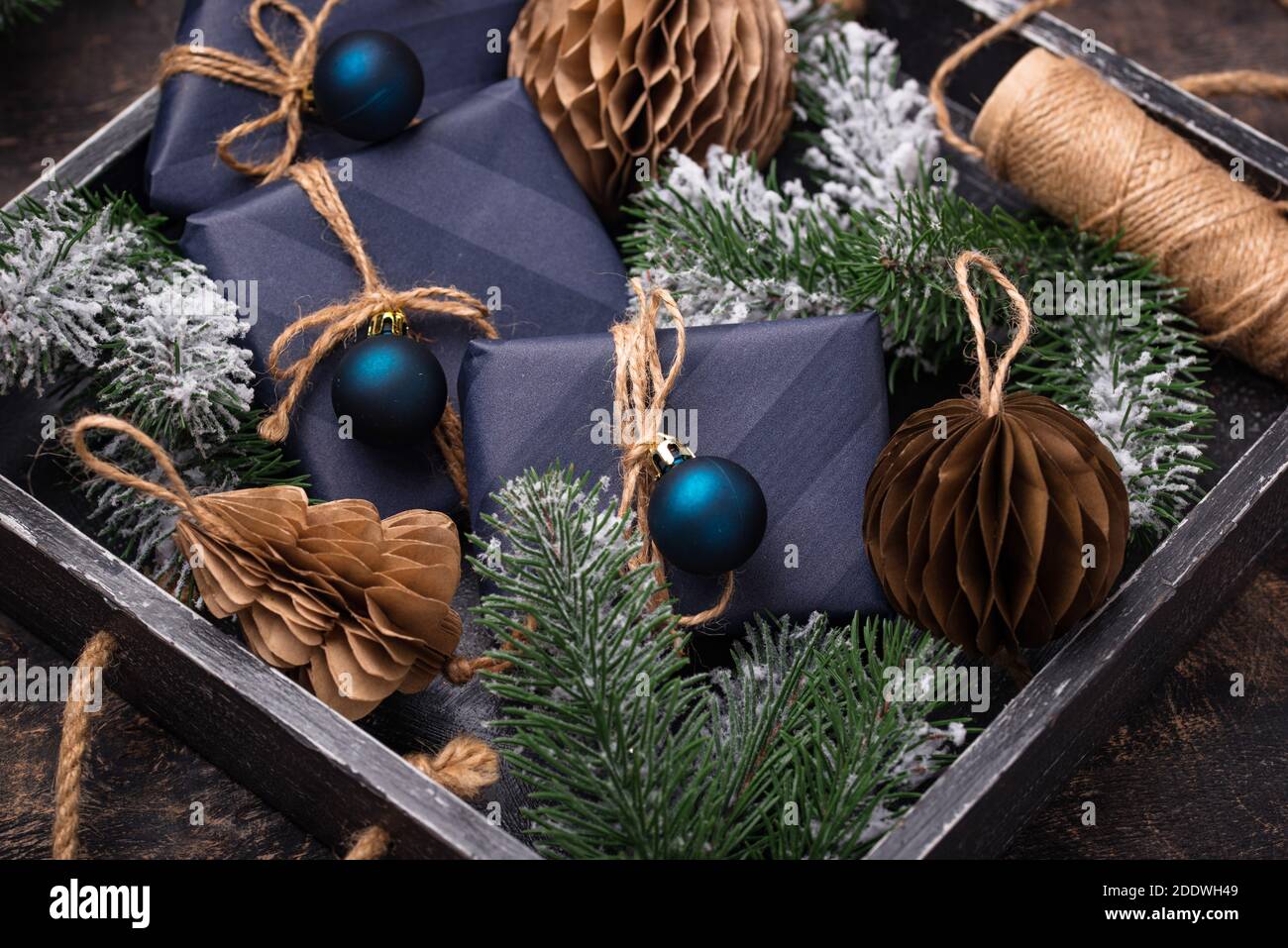 Christmas composition with gift boxes Stock Photo