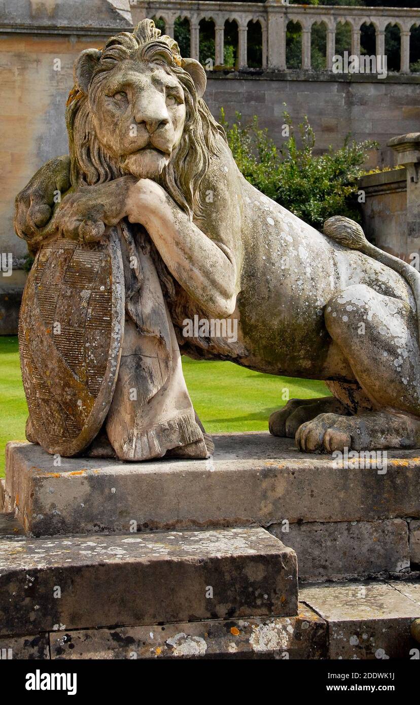 Heraldic Lion sculpture at Harlaxton Hall, Lincolnshire Stock Photo