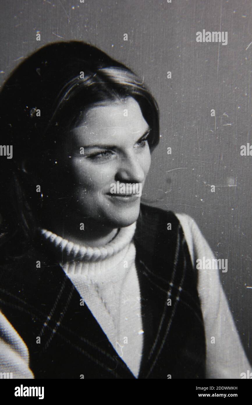 Fine 1970s vintage black and white photography of a head shot of a ...