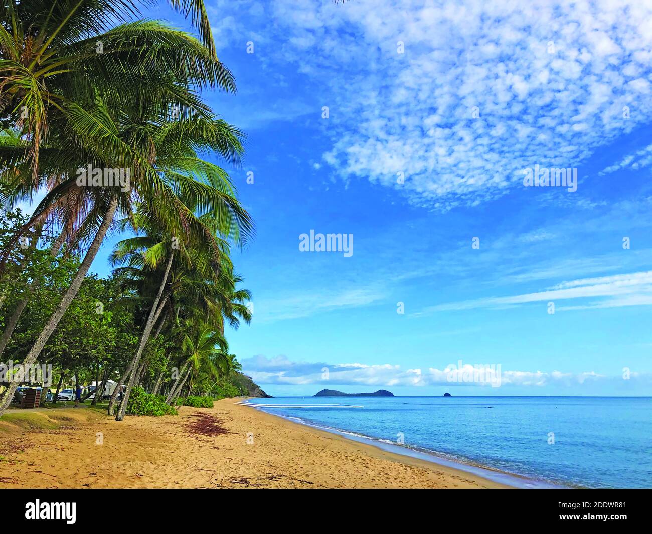 Trinity Beach to Palm Cove and the islands offshore on one of those days Stock Photo