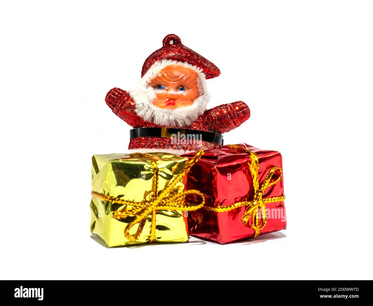 Christmas Santa Claus with gifts boxes isolated on white backgrounds ...
