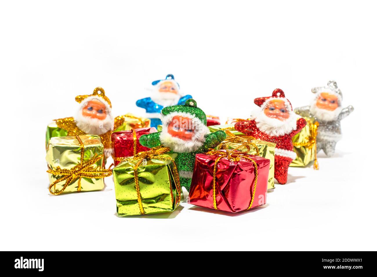 Santa Claus with gift box isolated on a white backgrounds Stock Photo ...