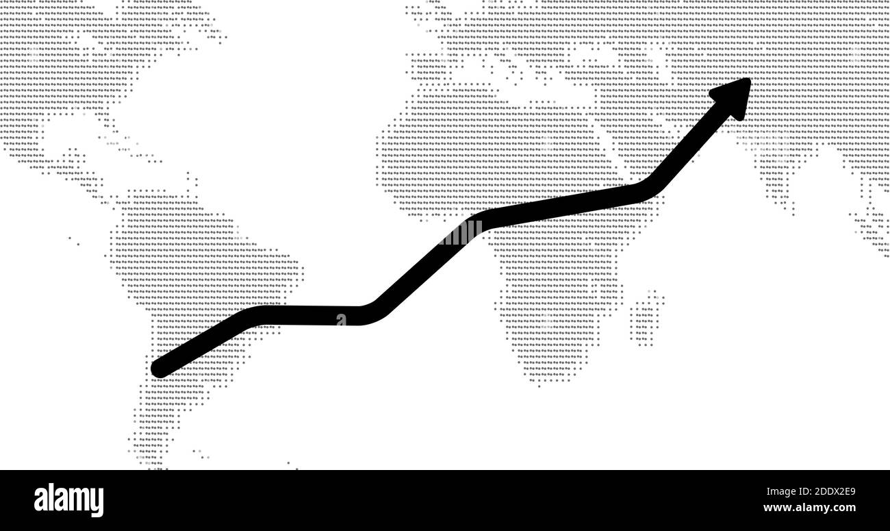 Business graph showing business success with arrow. arrow growth with grid line and world map background. Stock Photo