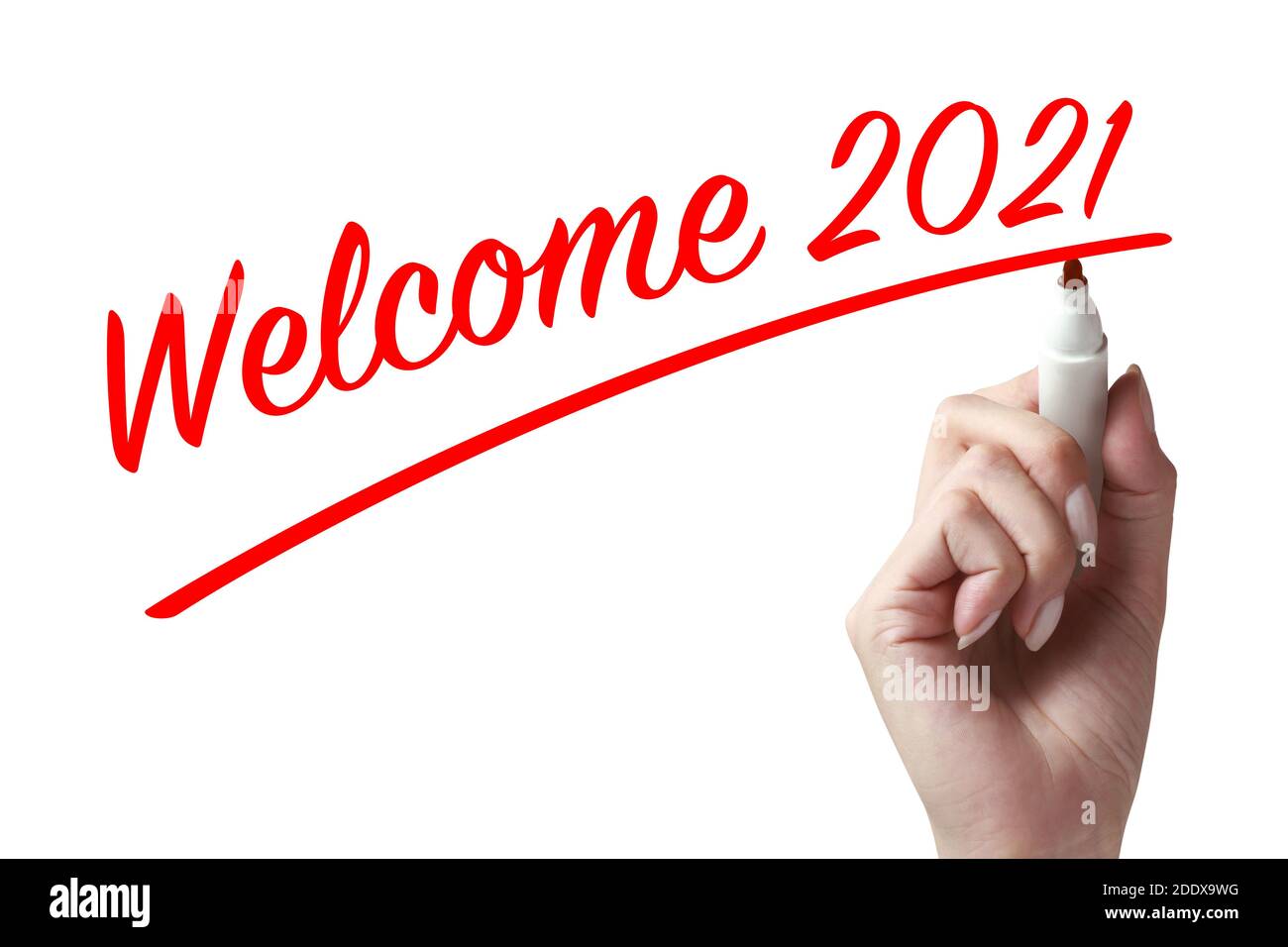 Hand holding a pen and writing 2021, wish you all the best as